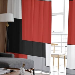 NWOT Sheer Curtains Size 52X63X2” Black Gray Red 2 Panel Drapes